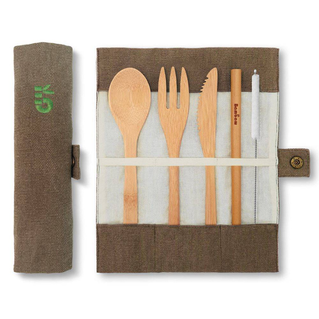 Zestaw sztućców bambusowych cutlery set Bambaw - olive