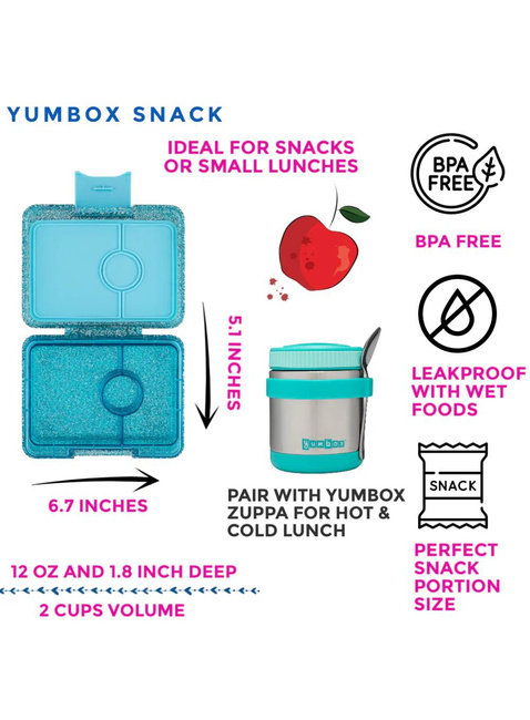 Śniadaniówka / lunchbox dziecięcy Yumbox Snack - twinkle aqua glitter / aqua clear