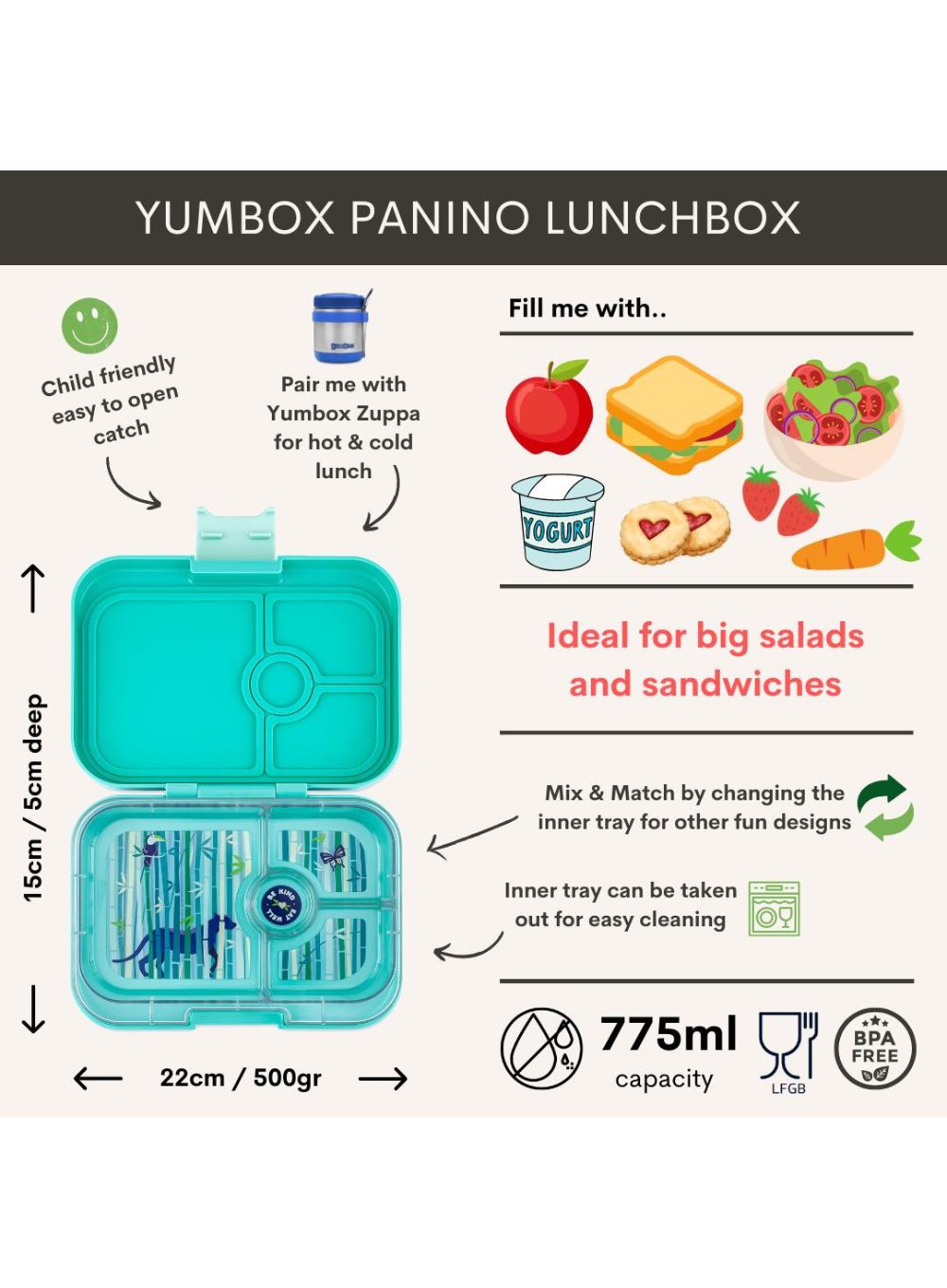 Yumbox Panino 4 Compartment Lunchbox in Tropical Aqua Panther