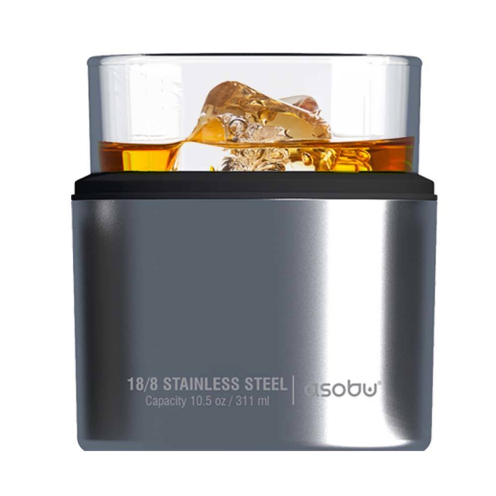 ASOBU On The Rocks 10.5oz Stainless Steel and Glass Insulated Whiskey  Sleeve with Whiskey Glass Black