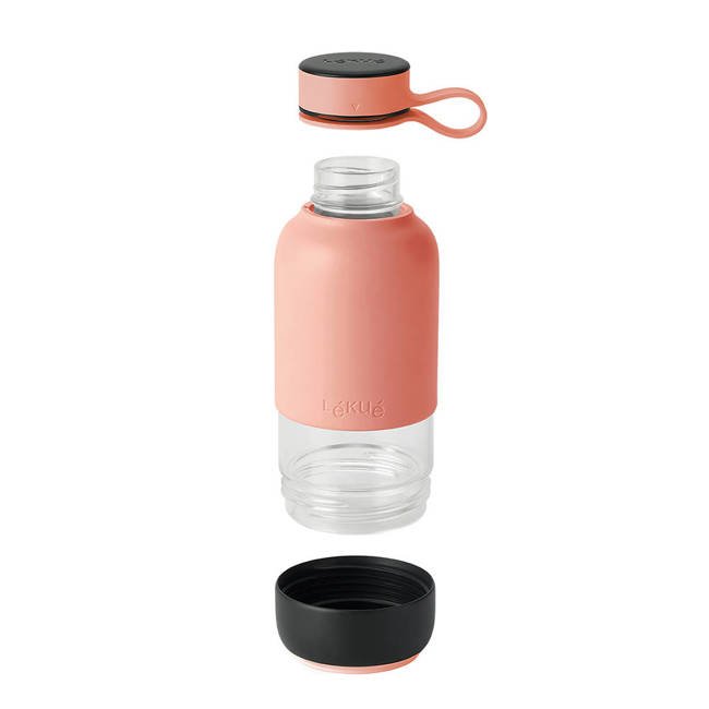 Bidon / butelka szklana wielorazowa 0,6 l TO GO Lekue - coral