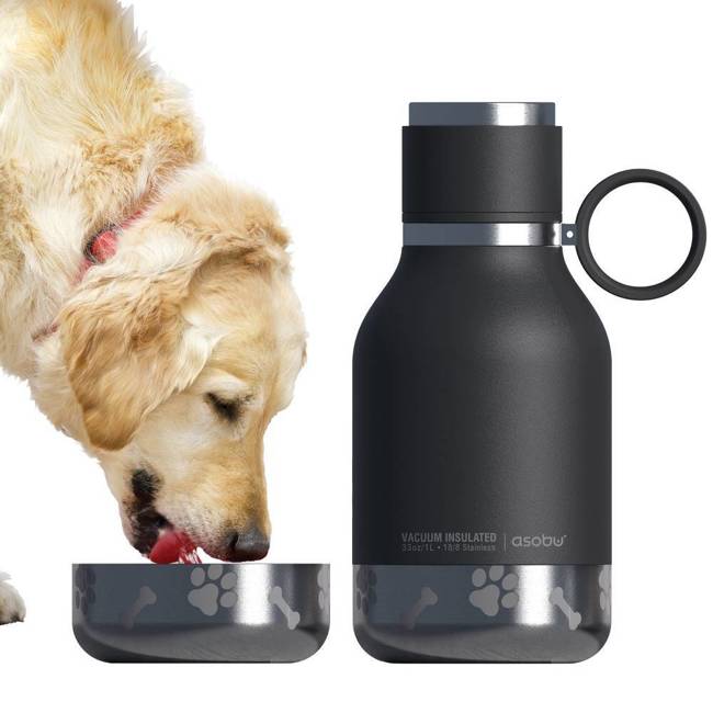 Bidon / butelka z miską dla psa Dog Bowl Bottle Asobu - black