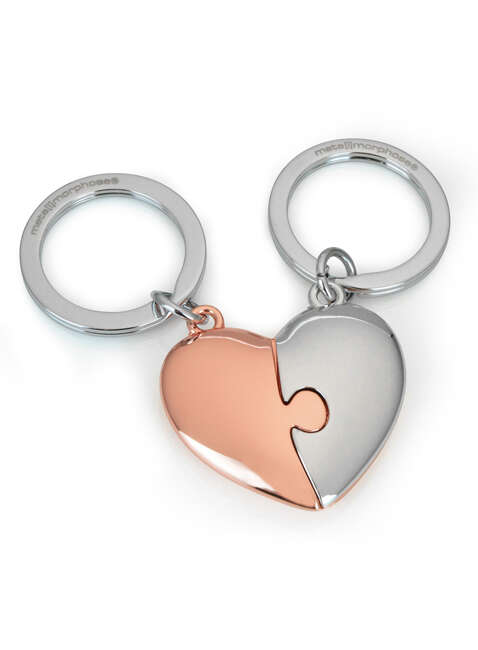 Brelok dla zakochanych Metalmorphose heart puzzle - silver / rose gold