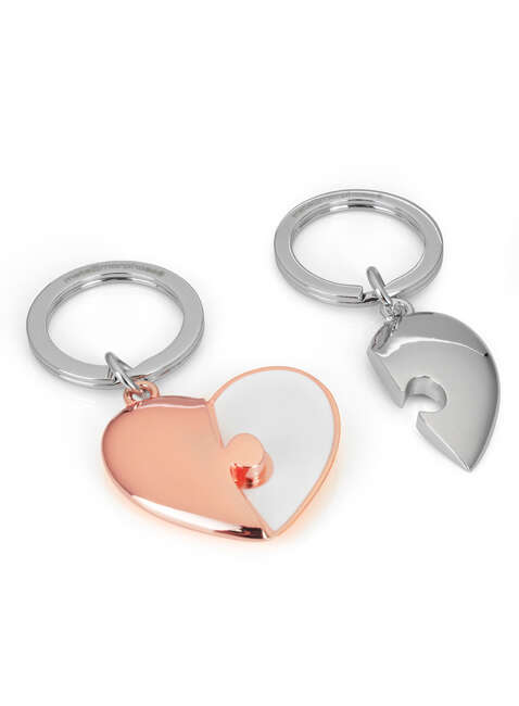 Brelok dla zakochanych Metalmorphose heart puzzle - silver / rose gold