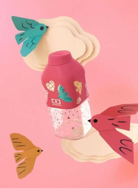 Butelka na wodę Monbento MB Positive S 330 ml - pink / birds