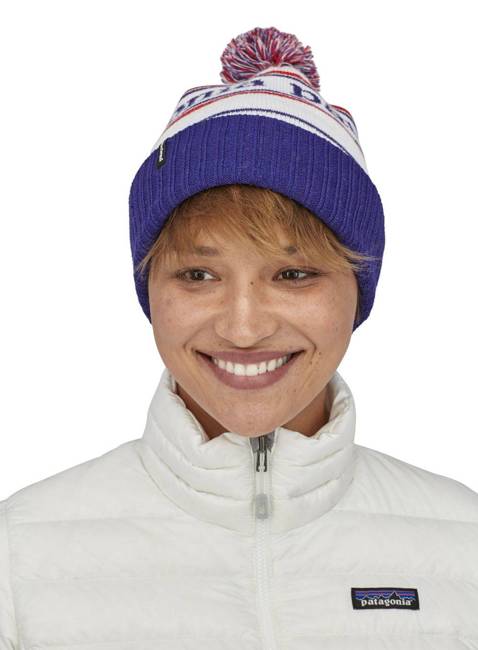 Czapka z pomponem Patagonia Powder Town Beanie - park stripe / viking blue