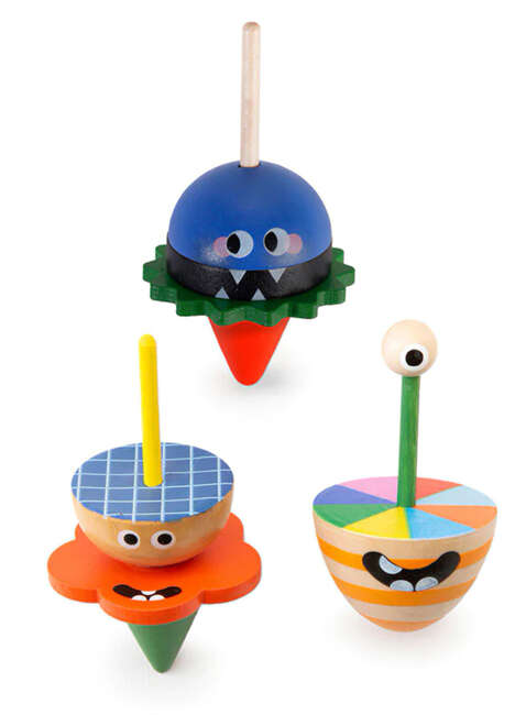 Drewniany bączek Kikkerland KIDOKI Dizzy Monster Spinning Top