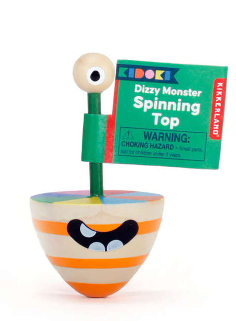 Drewniany bączek Kikkerland KIDOKI Dizzy Monster Spinning Top