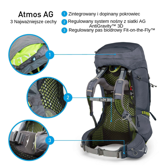 Duży trekkingowy plecak Atmos AG 65 LG Osprey - unity blue