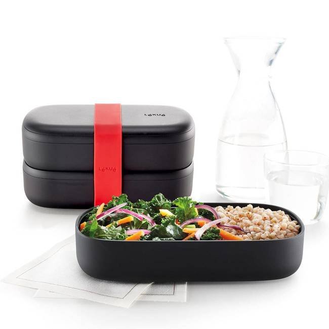 Dwupoziomowy lunchbox pojemnik na żywność Lekue TO GO 1 l - black