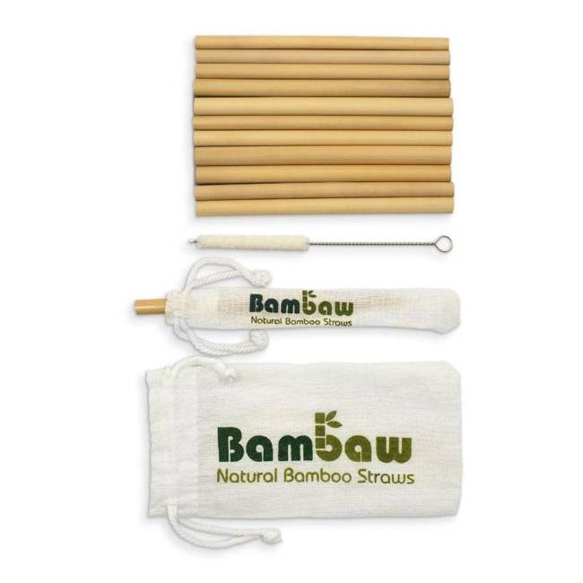 Eko słomki bambusowe 14 cm z woreczkiem Bambaw - 12 sztuk