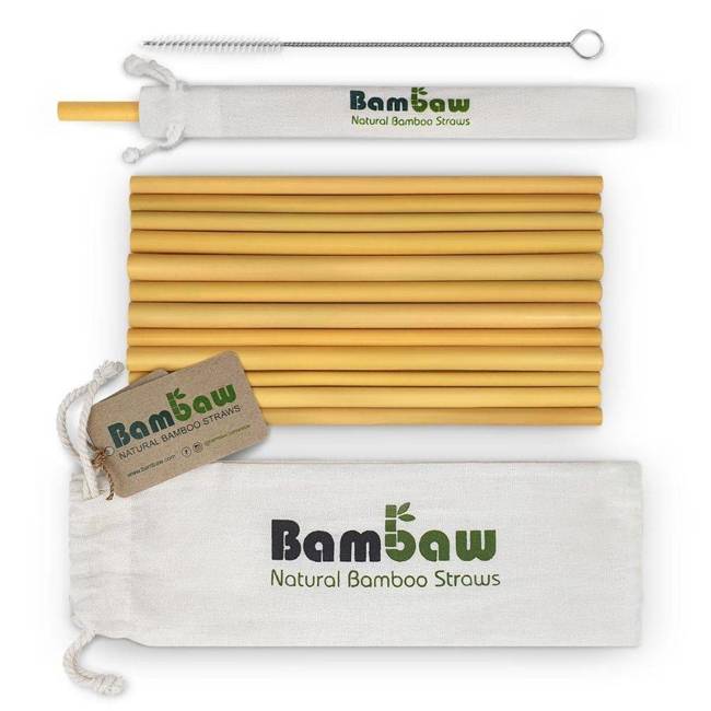 Eko słomki bambusowe 22 cm z woreczkiem Bambaw - 12 sztuk
