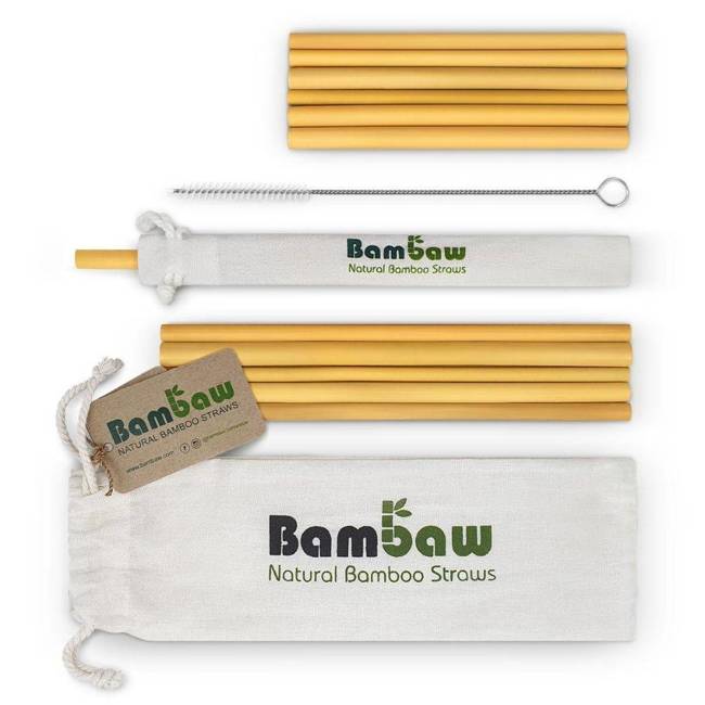 Eko słomki bambusowe 6 X 22 cm + 6 x 14 cm z woreczkiem Bambaw - 12 sztuk