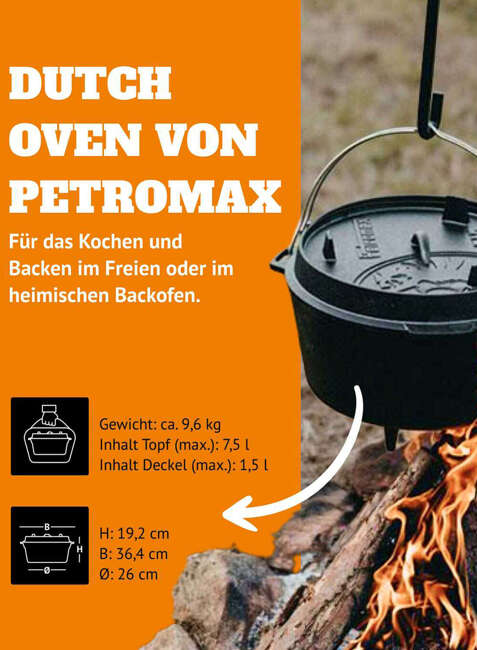 Garnek żeliwny na nóżkach Petromax Dutch Oven FT1 - black