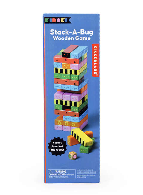 Gra dla dzieci wieża z drewnianych klocków Kikkerland KIDOKI Stack-A-Bug