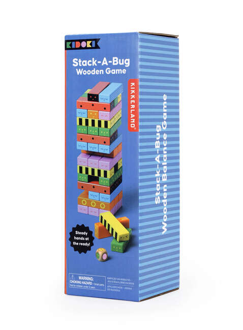Gra dla dzieci wieża z drewnianych klocków Kikkerland KIDOKI Stack-A-Bug
