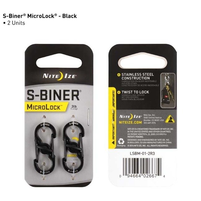 Karabinek S-Biner MicroLock Nite Ize - czarny - 2Pack