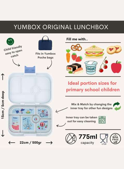 Lunchbox do szkoły Yumbox Original - hazy gray / Paris tray