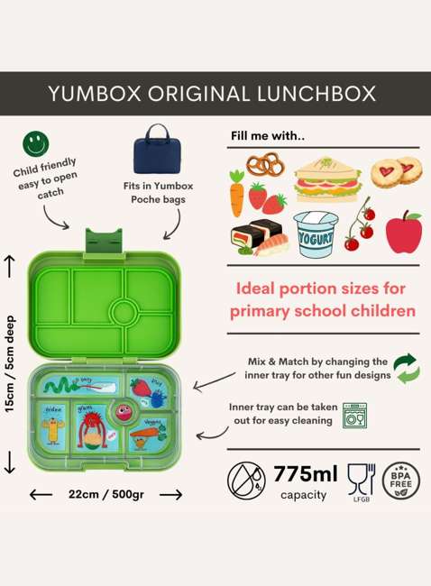 Lunchbox do szkoły Yumbox Original - matcha green / funny monsters tray