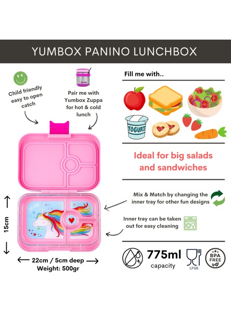 Lunchbox dziecięcy Yumbox Panino 750 ml - power pink / unicorn tray