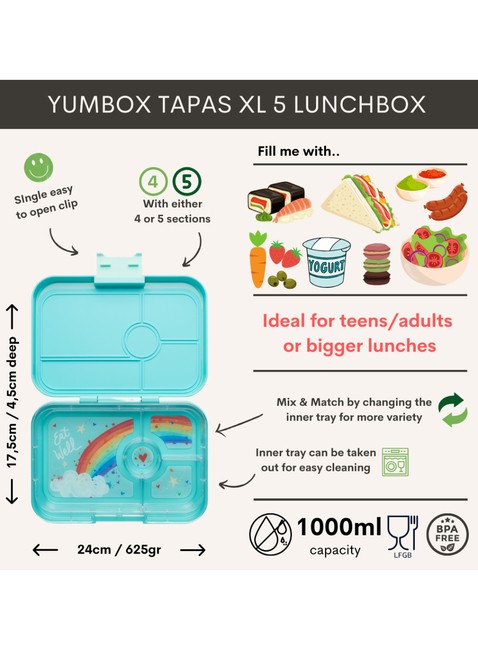 Lunchbox pojemnik na śniadanie XL Yumbox Tapas 4 - Antibes blue / rainbow tray