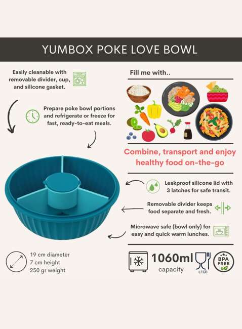 Miska lunchbox Yumbox Poke Love Bowl 1050 ml - lagoon blue