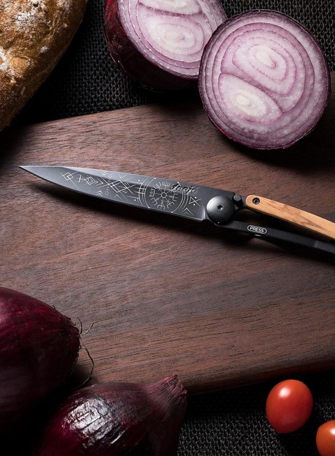 Nóż składany Deejo Pocket Knife Olive Wood - viking vegvisir