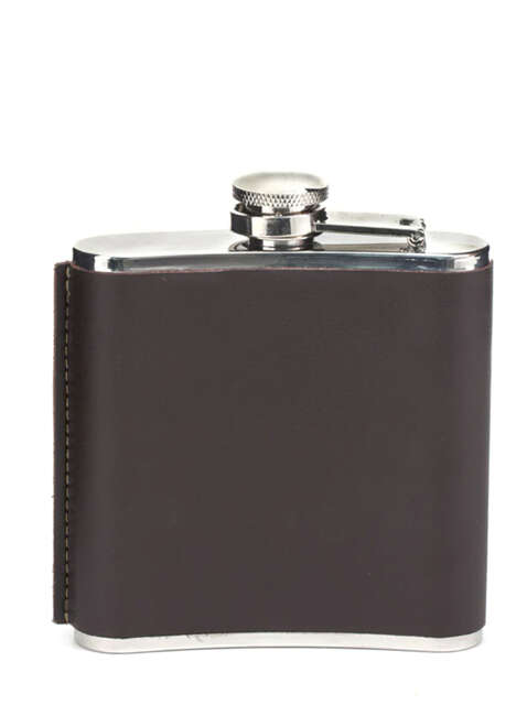 Piersiówka stalowa Kikkerland Leather Hip Flask - brown