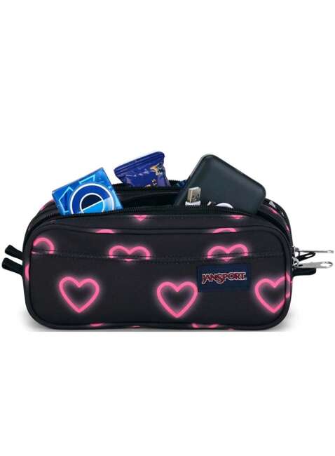 Piórnik dwukomorowy JanSport Large Accessory Pouch - happy hearts / black