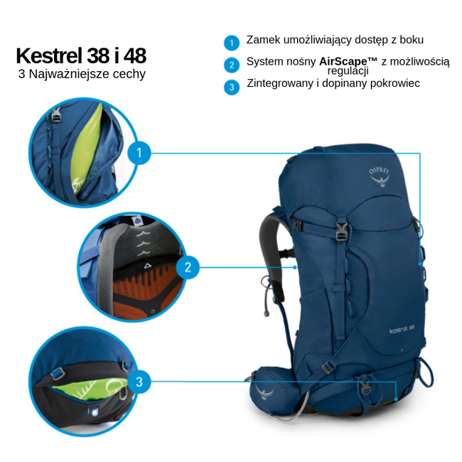 Plecak trekkingowy męski Osprey Kestrel 48 M/L - loch blue
