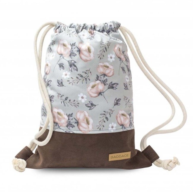 Plecak worek Baggage Mono XL - kwiaty brąz