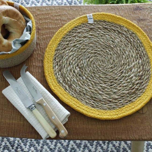 Podkładka/ mata stołowa z juty i trawy morskiej ReSpiin - natural / yellow