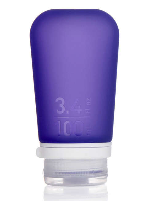Podróżna butelka na szampon do samolotu Humangear GoToob+ L - purple