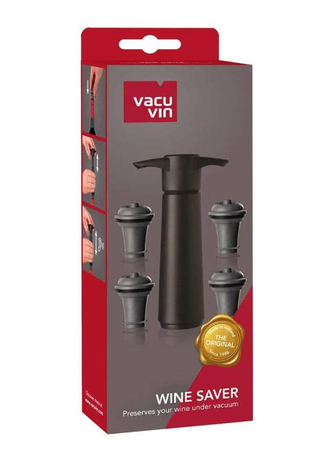 Pompka próżniowa i 4 korki Wine Saver Vacu Vin - black