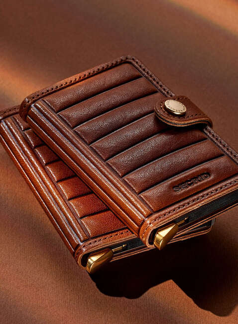 Portfel RFID Secrid Premium Miniwallet Emboss Lines - cognac