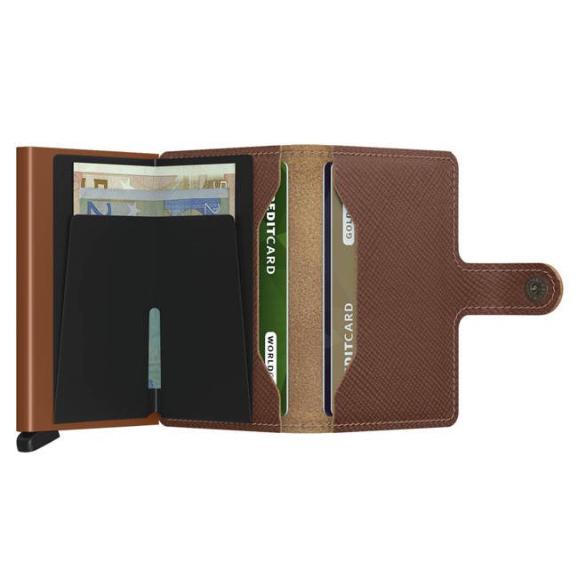 Portfel z etui RFID Miniwallet Secrid Saffiano - caramel