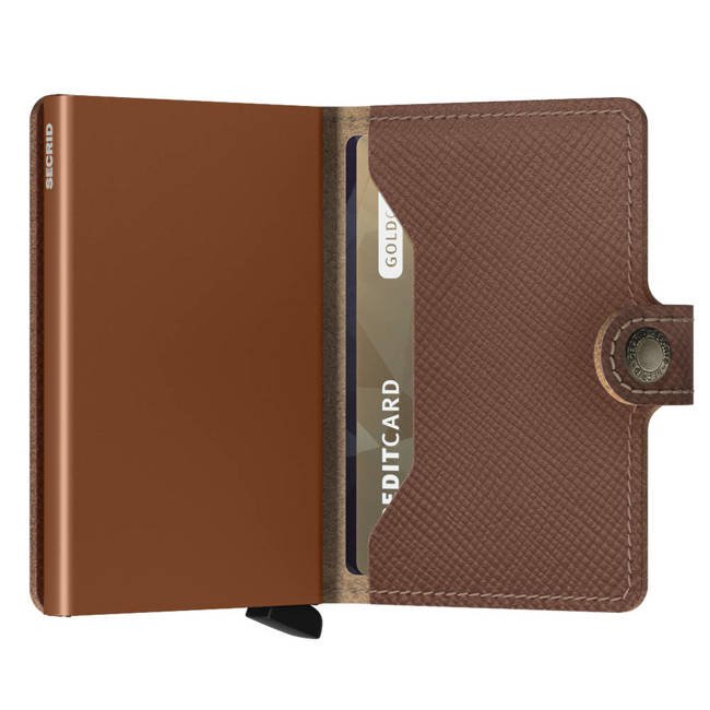 Portfel z etui RFID Miniwallet Secrid Saffiano - caramel