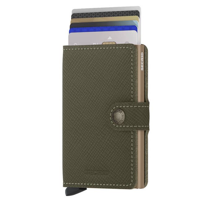 Portfel z etui RFID Miniwallet Secrid Saffiano - olive