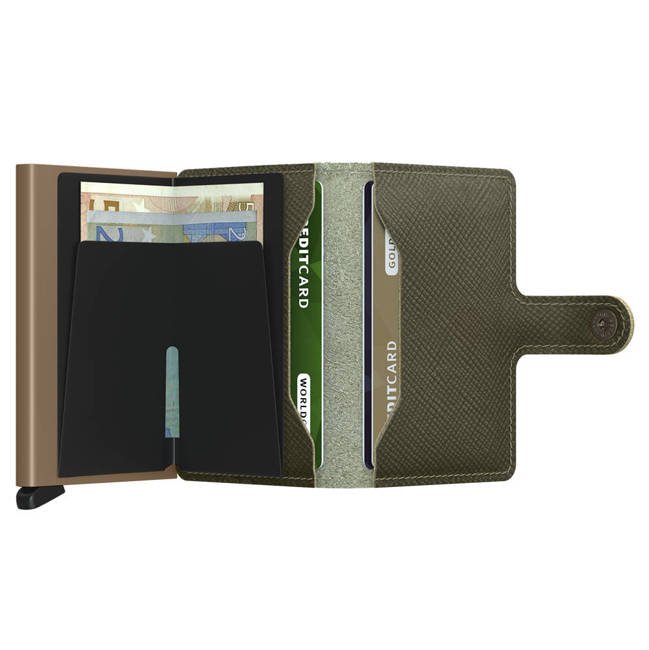 Portfel z etui RFID Miniwallet Secrid Saffiano - olive