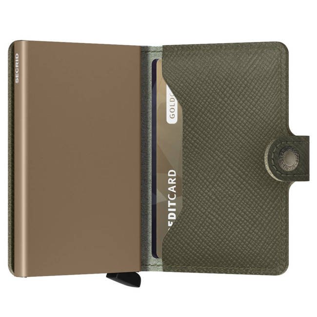 Portfel z etui RFID Miniwallet Secrid Saffiano - olive