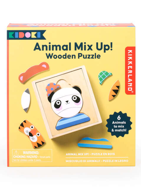 Puzzle drewniane zwierzęta Kikkerland KIDOKI Animal Mix Up! 