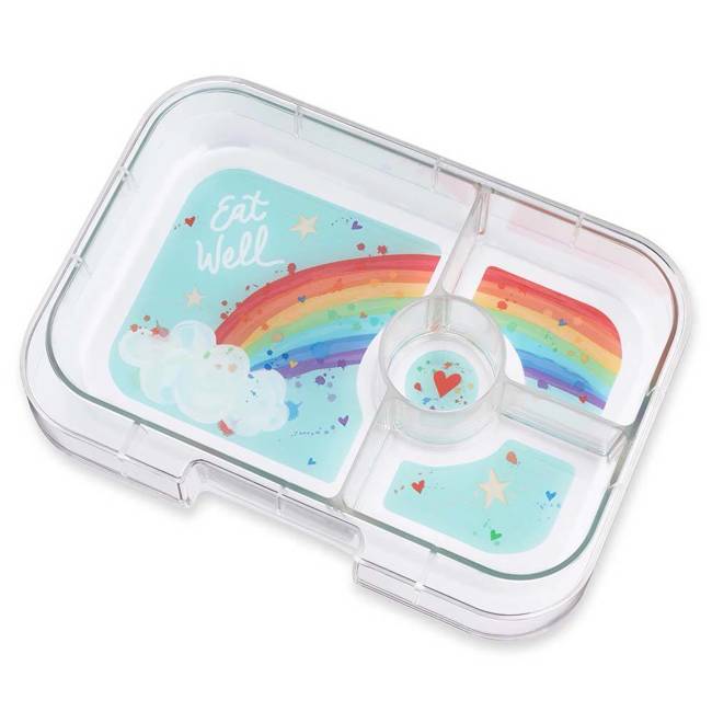 Średni płaski lunchbox do szkoły Yumbox Panino - misty aqua/rainbow tray