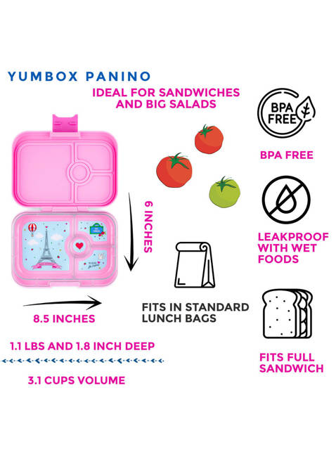 Średni prostokątny lunchbox Yumbox Panino - fifi pink / Paris je t'aime tray 