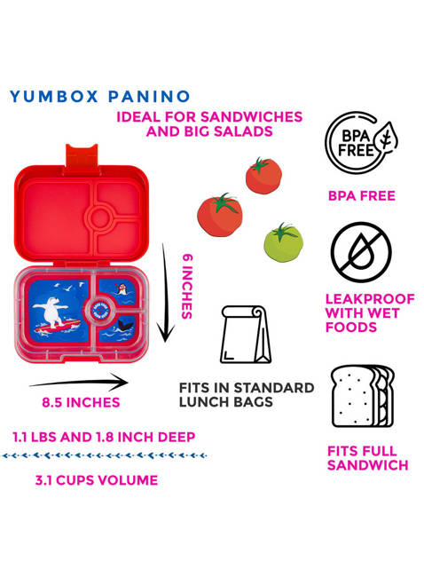 Średni prostokątny lunchbox Yumbox Panino - roar red / polar bear tray 