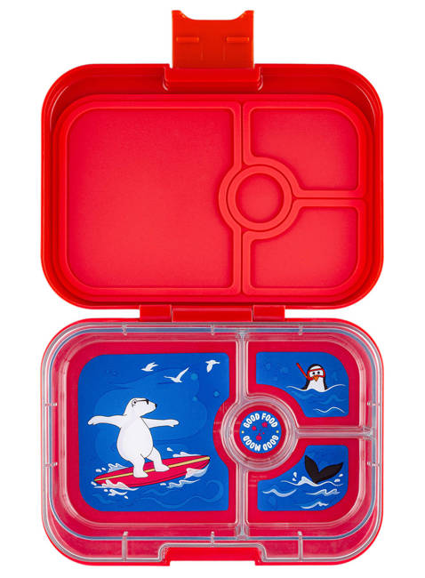 Średni prostokątny lunchbox Yumbox Panino - roar red / polar bear tray 