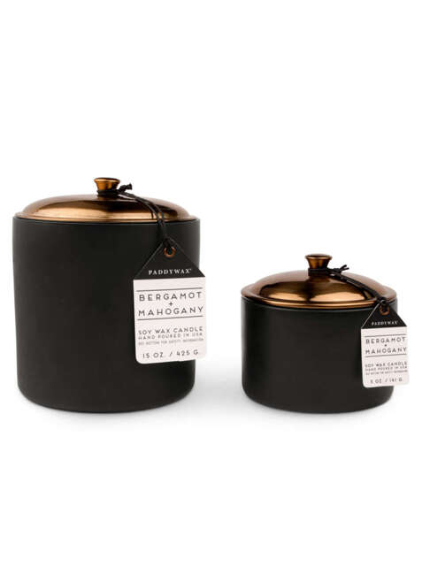 Świeca sojowa ceramiczna 3 knoty Paddywax Hygge Bergamot + Mahogany - black