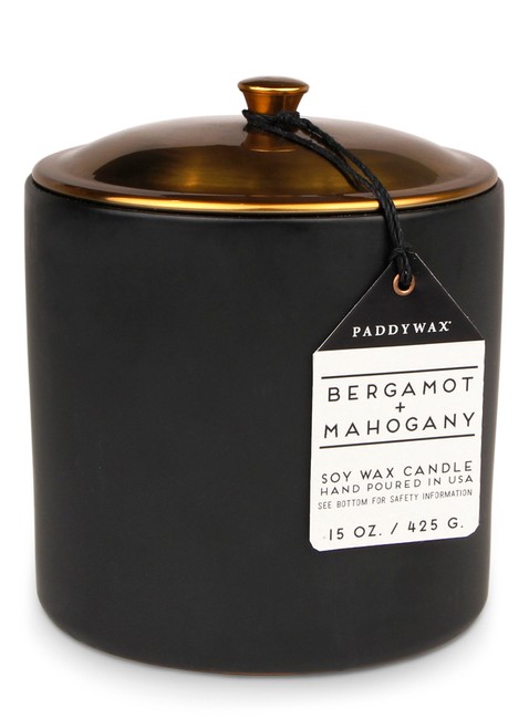 Świeca sojowa ceramiczna 3 knoty Paddywax Hygge Bergamot + Mahogany - black