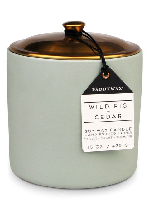 Świeca sojowa ceramiczna 3 knoty Paddywax Hygge Wild Fig + Cedar - sage 