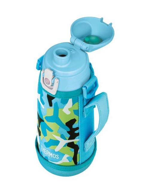 Termos dziecięcy z dwiema nakrętkami Thermos 2-Way Lid Bottle 0,6 l with Pouch - blue / white