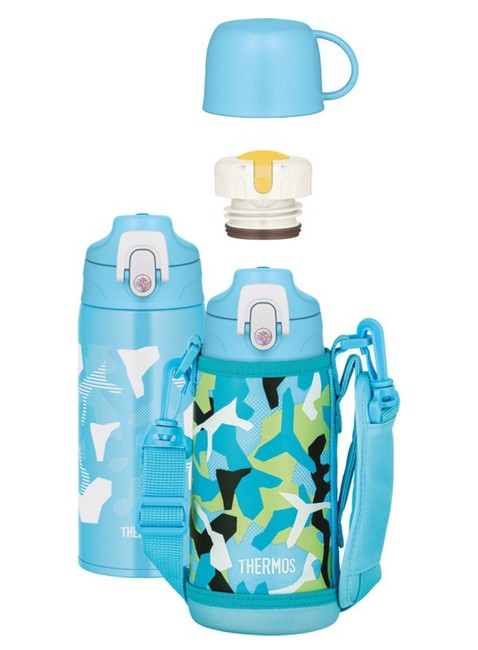 Termos dziecięcy z dwiema nakrętkami Thermos 2-Way Lid Bottle 0,6 l with Pouch - blue / white